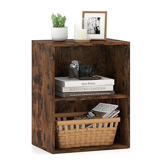 Costway 2-Cube Bookcase w/ 5-Position Adjustable Shelf Anti-Toppling Kits for Study White