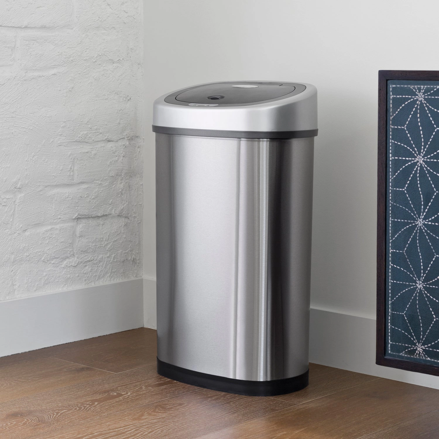 Ninestars Classic Oval 13.2-Gallon Stainless Steel Motion Sensor Trash Can