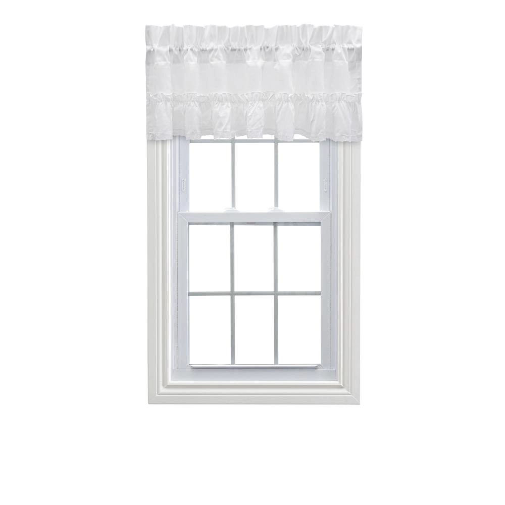 Ellis Curtain Madelyn Ruffled Victorian 1.5" Rod Pocket Valances for Windows 60" x 16" White