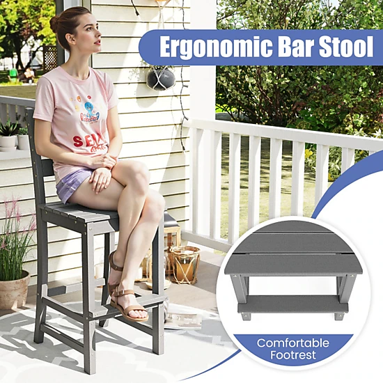 SUGIFT Set of 2 Outdoor HDPE Ladder Backs 30-in Seat H 360-lb Rated Counter Height Bar Stools Gray