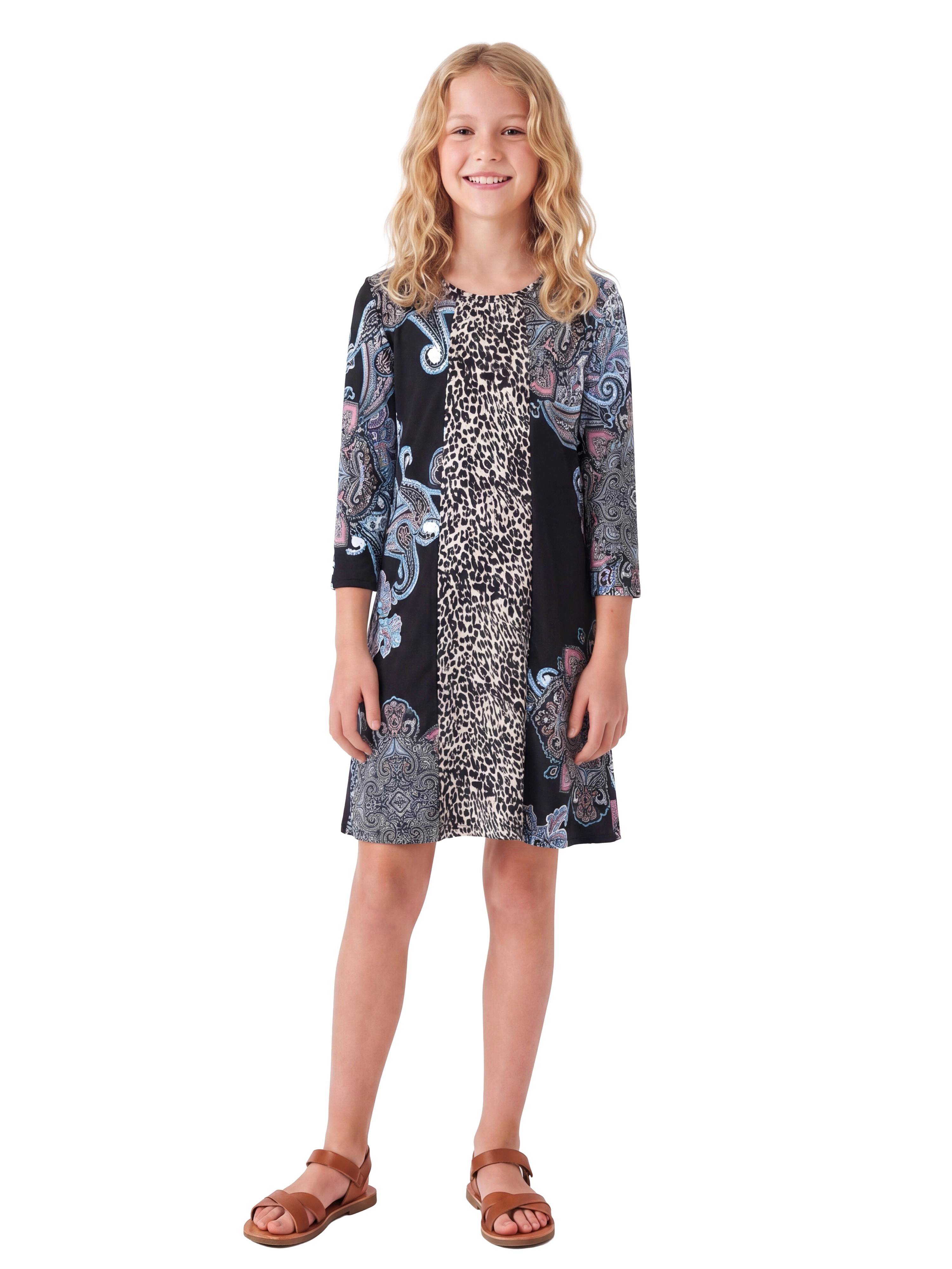 24sevenKid Essential Red Multiprint Knee Length Girls Fall Dress