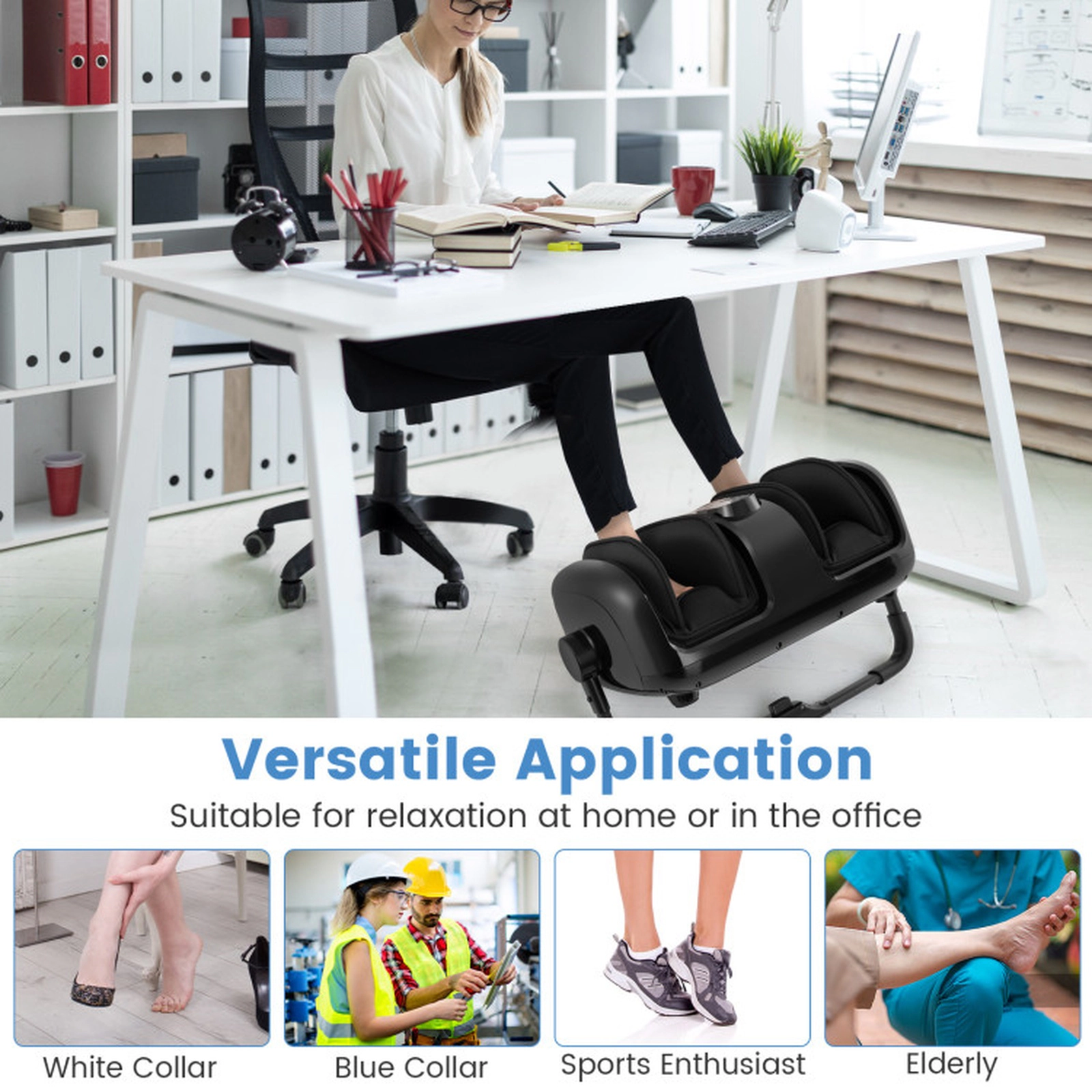 SUGIFT Black Foot and Leg Massager with Compression and 360-Degree Rotating Stand 23-in W 18-in D 9-in H