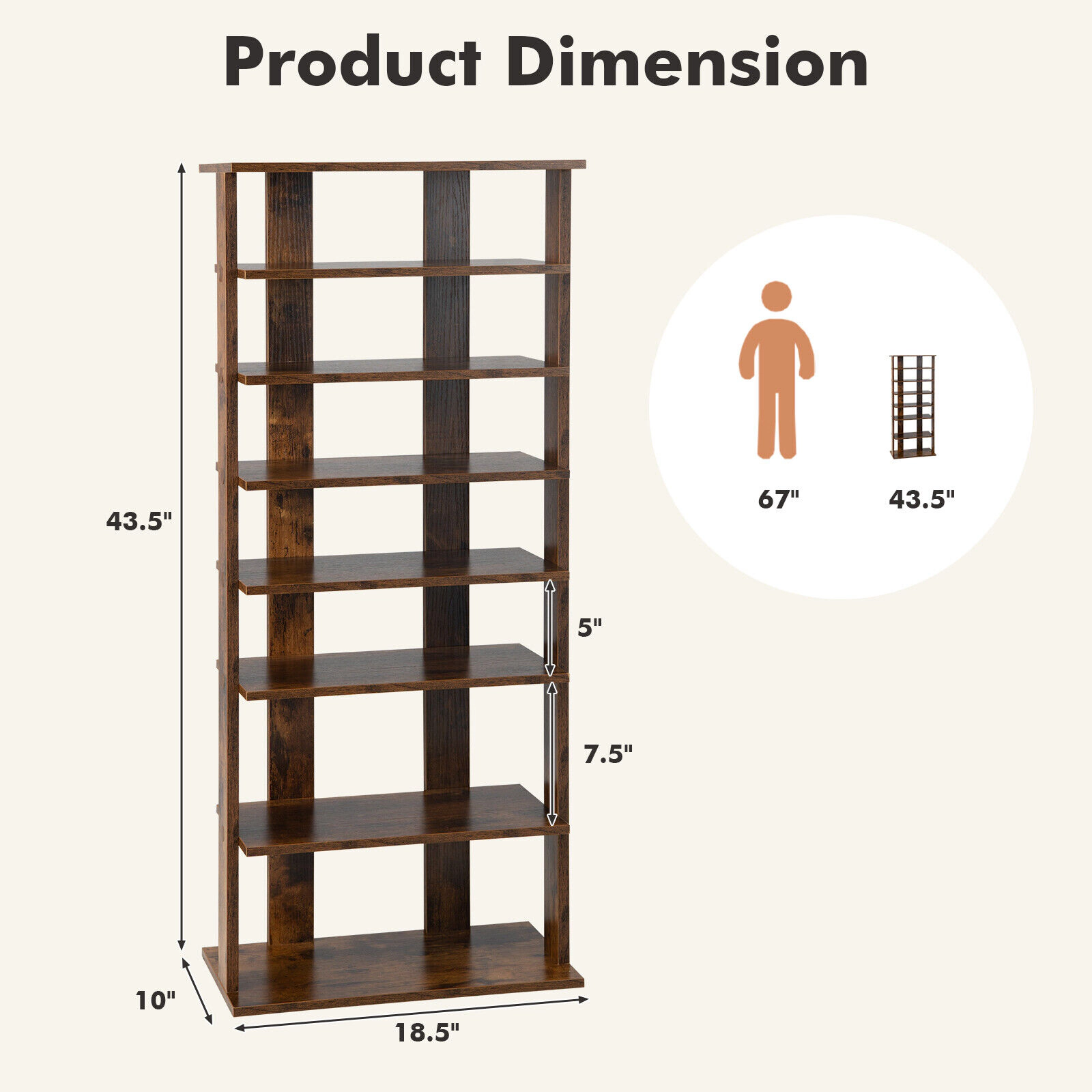 SUGIFT 7-Tier 18.5-in Narrow Tall Vertical Shoe Rack Storage Organizer with Removable Shelves