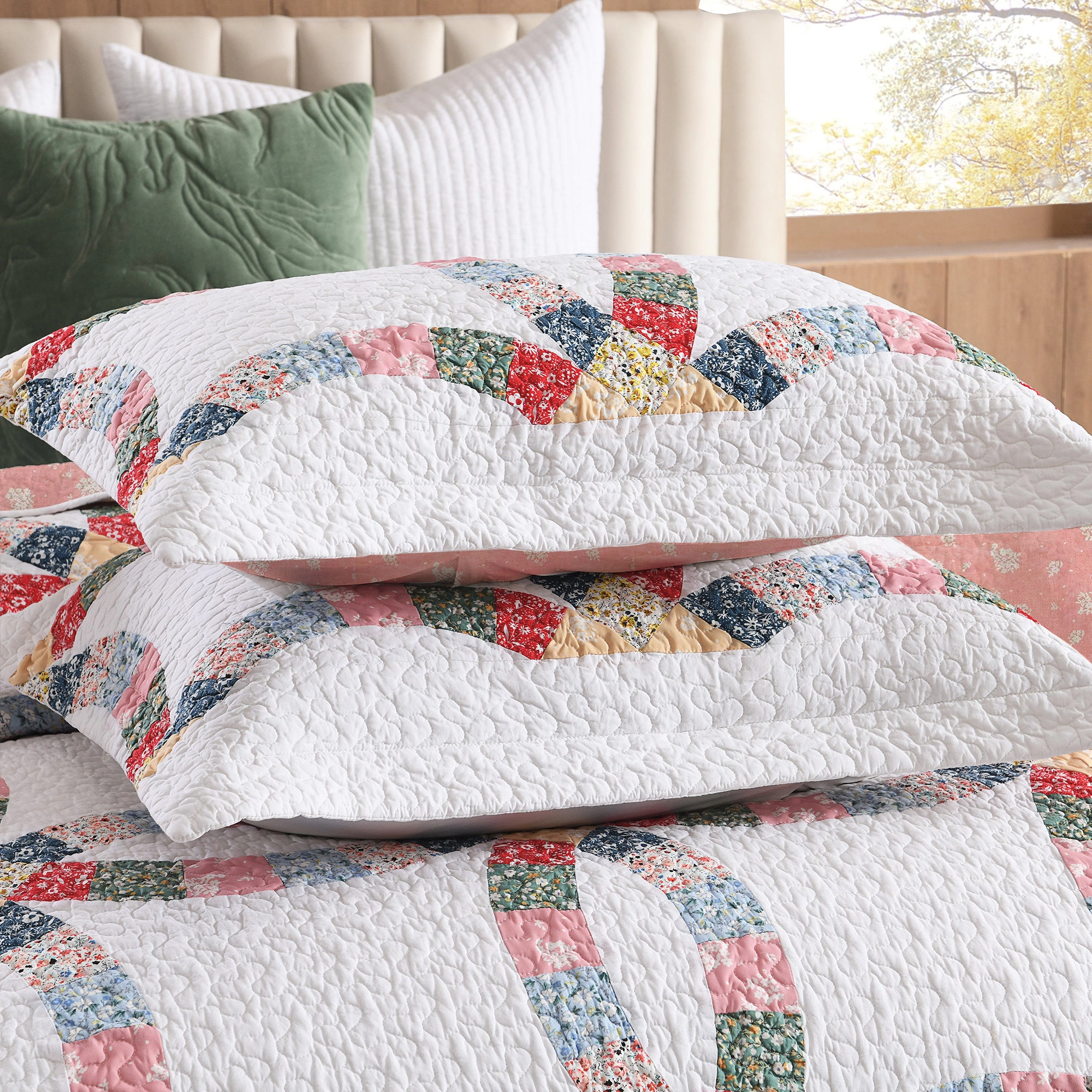 MarCielo 3 Pieces 100% Cotton Double-Ring Quilt Bedspread Set-Floral Reversible Bed Cover