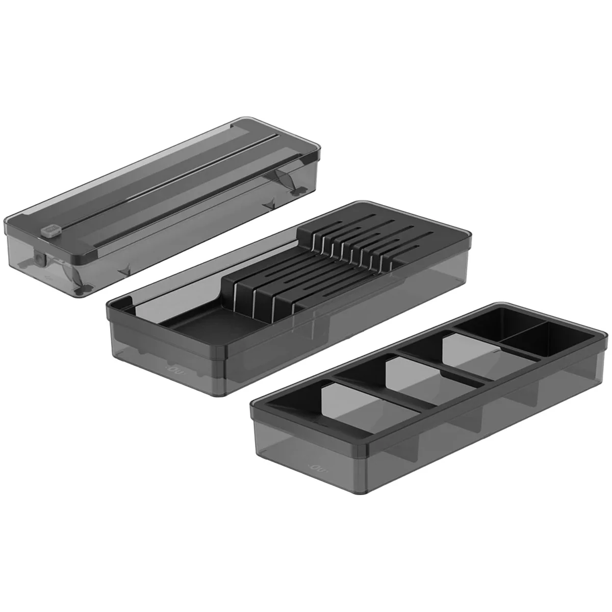 OU In-Drawer Silverware & Utensil Organizer Set- Knife Holder, Roll Dispenser for Foil Wrap Cutlery Tray Drawer Insert