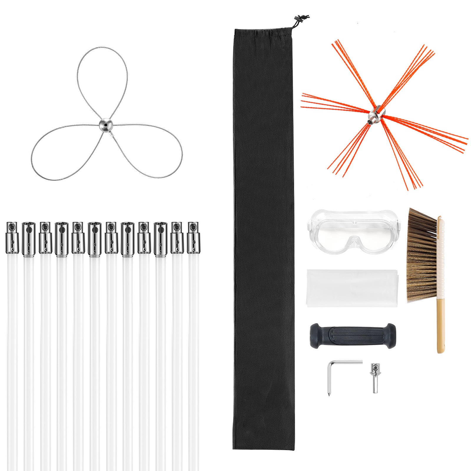 HONGGE Chimney Sweep Kit Maximum Extendable Length Brush Cleaner Sweeper with Dual Heads &