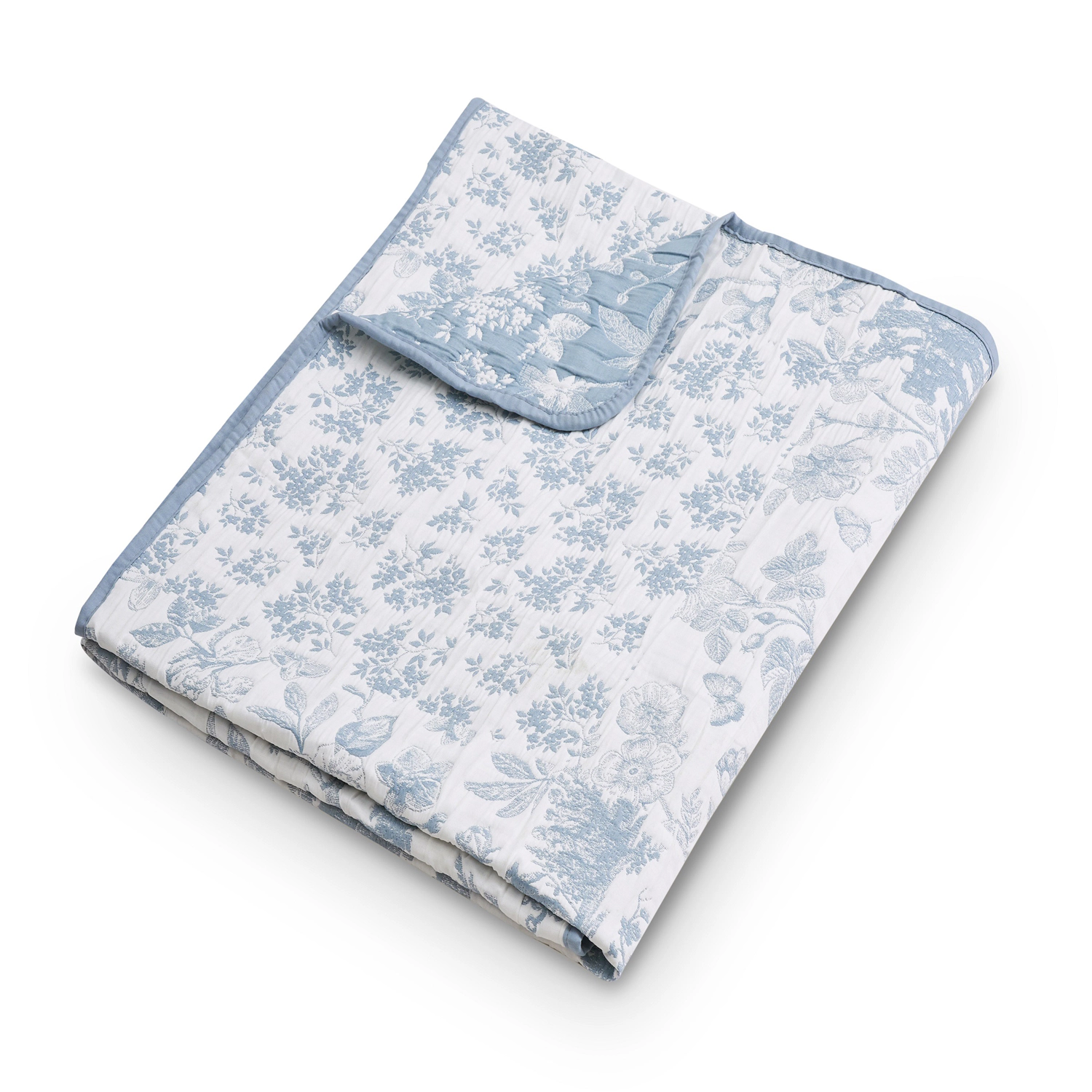 Greenland Home Fashion Toile Patch 100% Jacquard Woven Polyester Reversible Accessory Throw Blanket 50" x 60" Blue