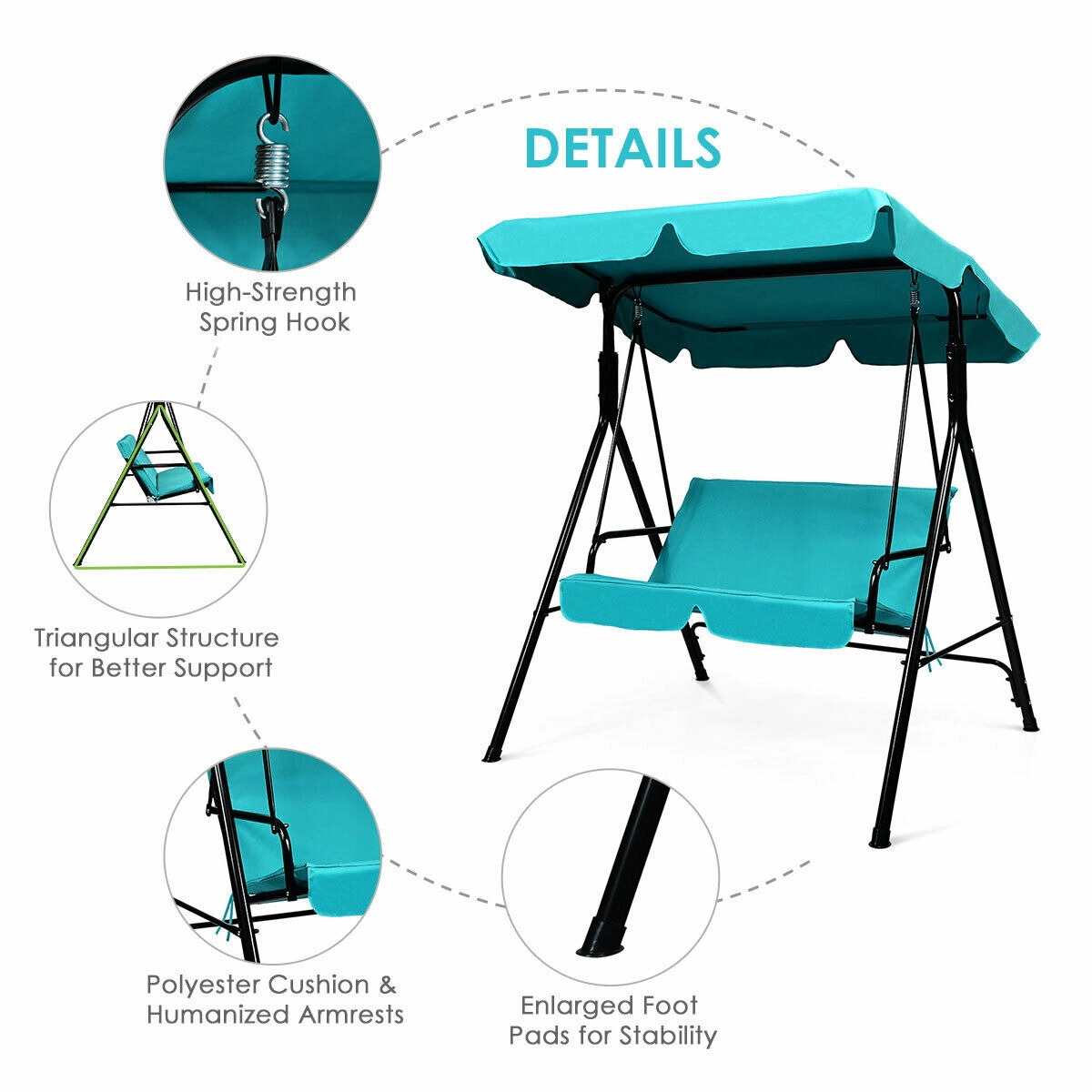 LJG Loveseat Cushioned Patio Steel Frame Swing Glider -Black