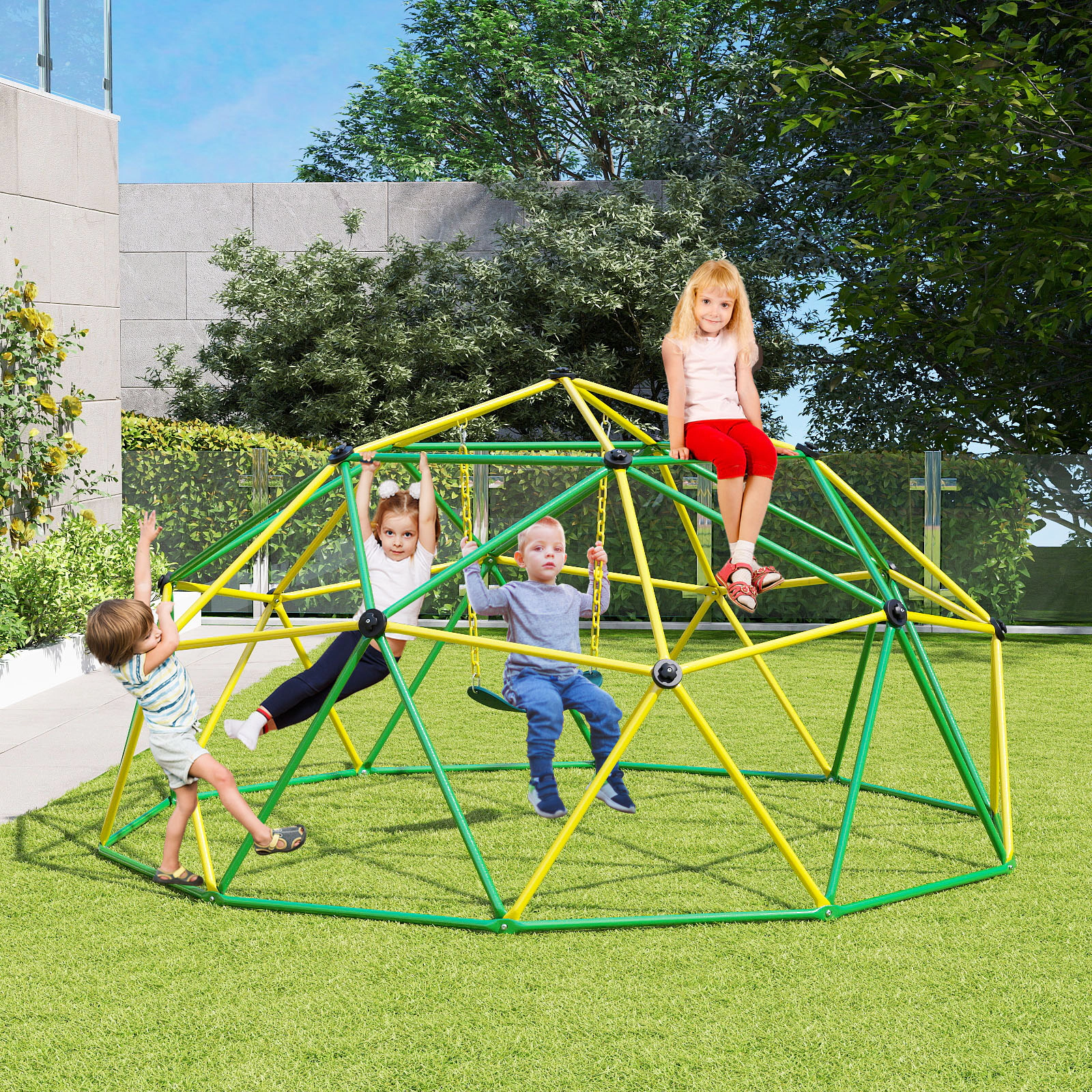 10-ft Climbing Dome Swing 800-lb Total Capacity Galvanized Steel Geometric Dome Climber for 6 Kids Ages 5-12 Green