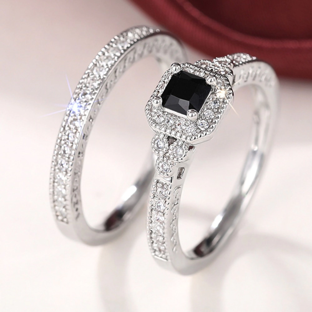 2PCS 925 Plated Silver Bridal Rings Sets
