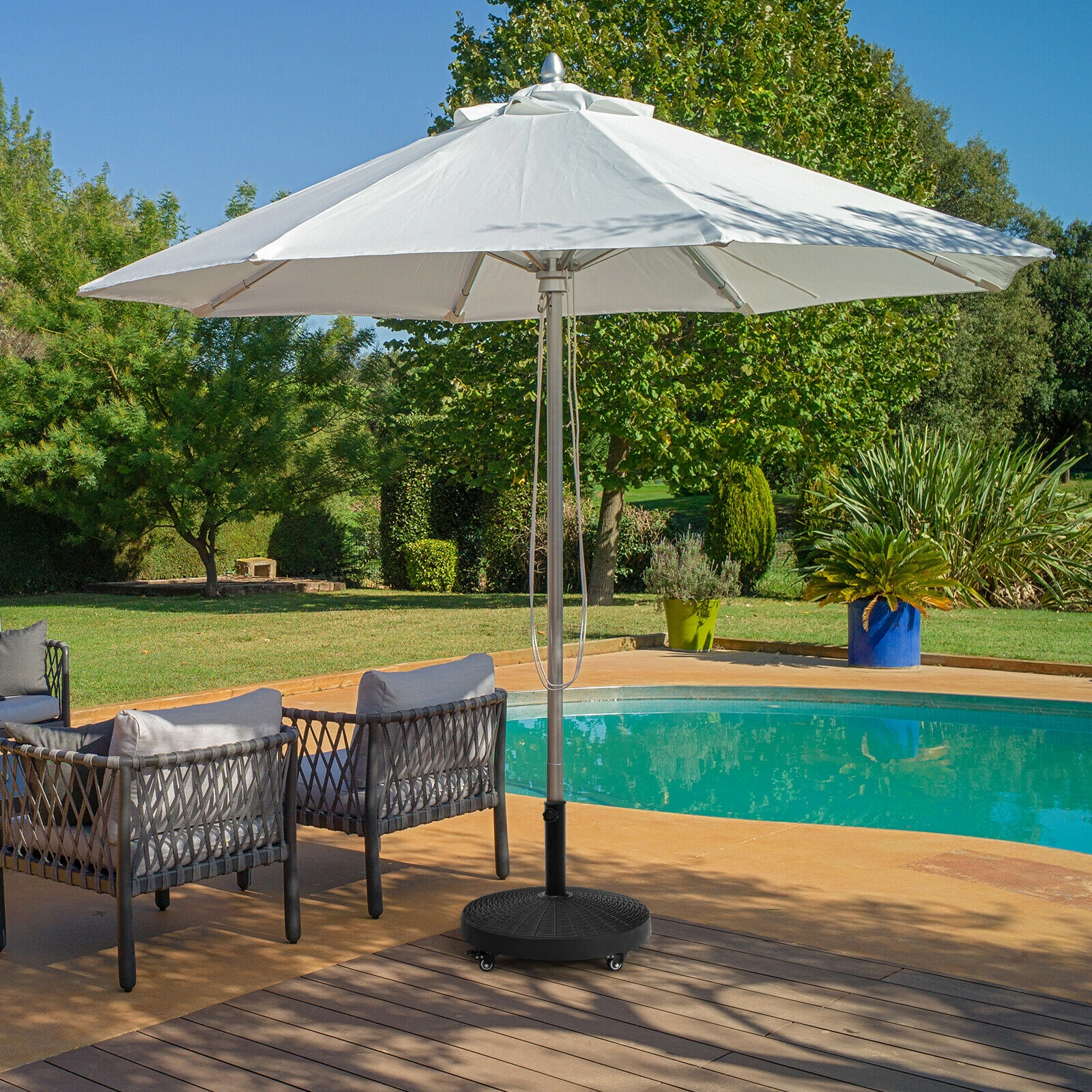 SUGIFT 50-lb Black Resin Patio Umbrella Base with Lockable Wheels
