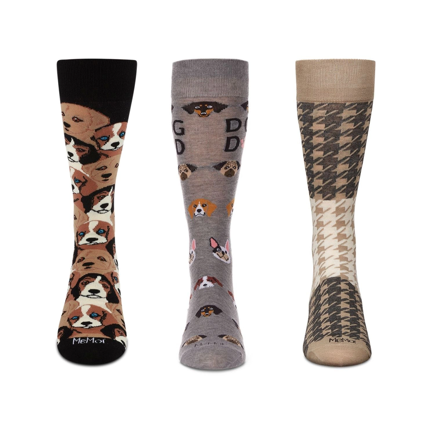 MeMoi Men's 3 Pair Pack Novelty Pet Lovers Crew Socks