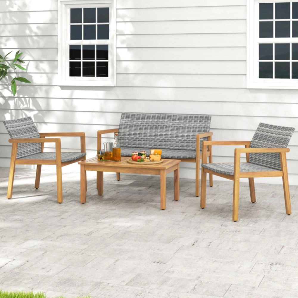 Hivvago 4-Piece Patio Furniture Set With Loveseat Single Chairs And Coffee Table