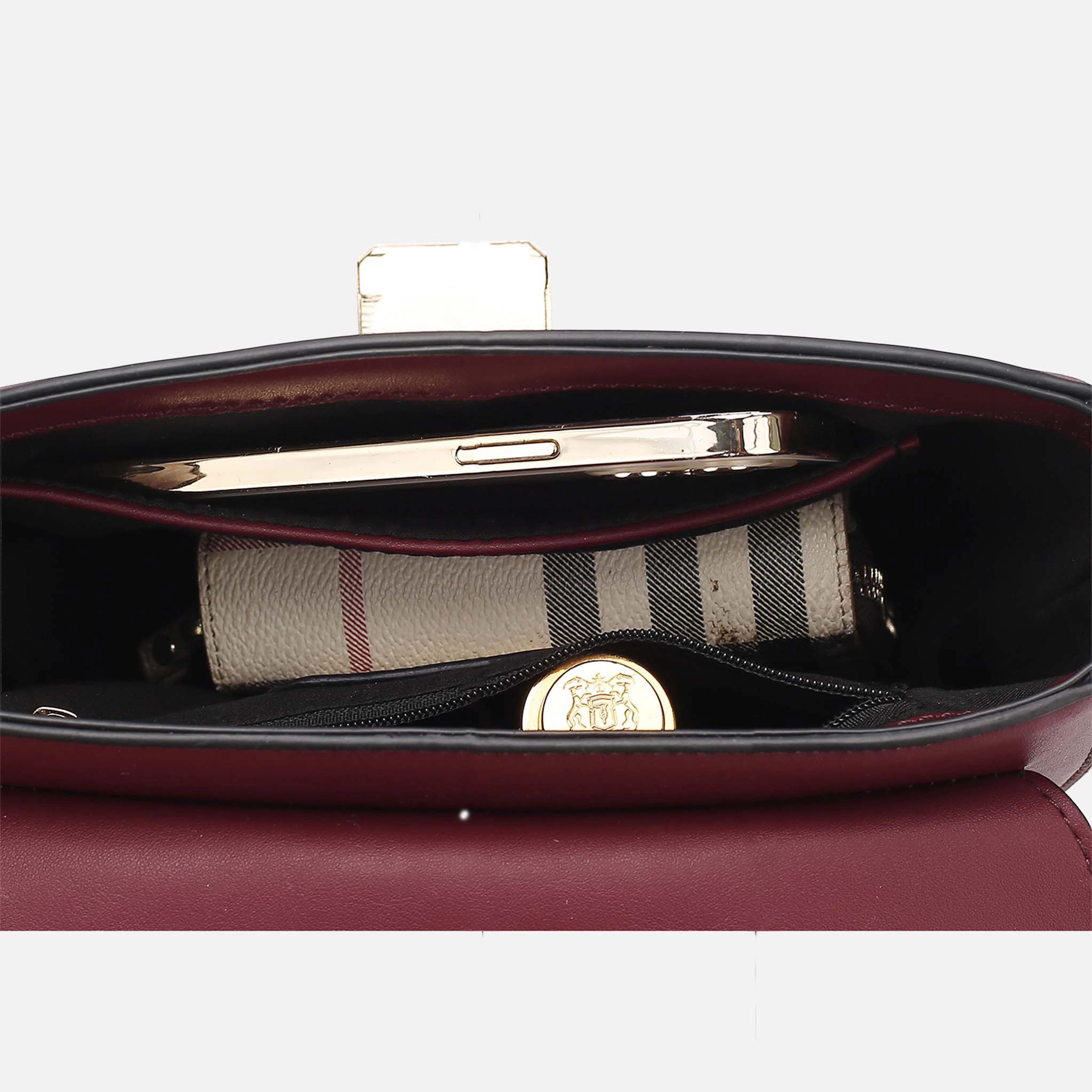 Mia K Collection Brooklyn Vegan Leather Shoulder Bag - Crocodile-Embossed Flap, Gold Chain Strap
