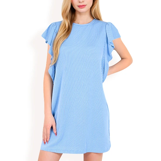 knit mini shift dress Anna-Kaci Women's Ruffled Sleeve Textured Ladies dresses