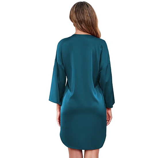 Ekouaer Women's Satin V Neck Half Sleeve Button Down Shirt Dress