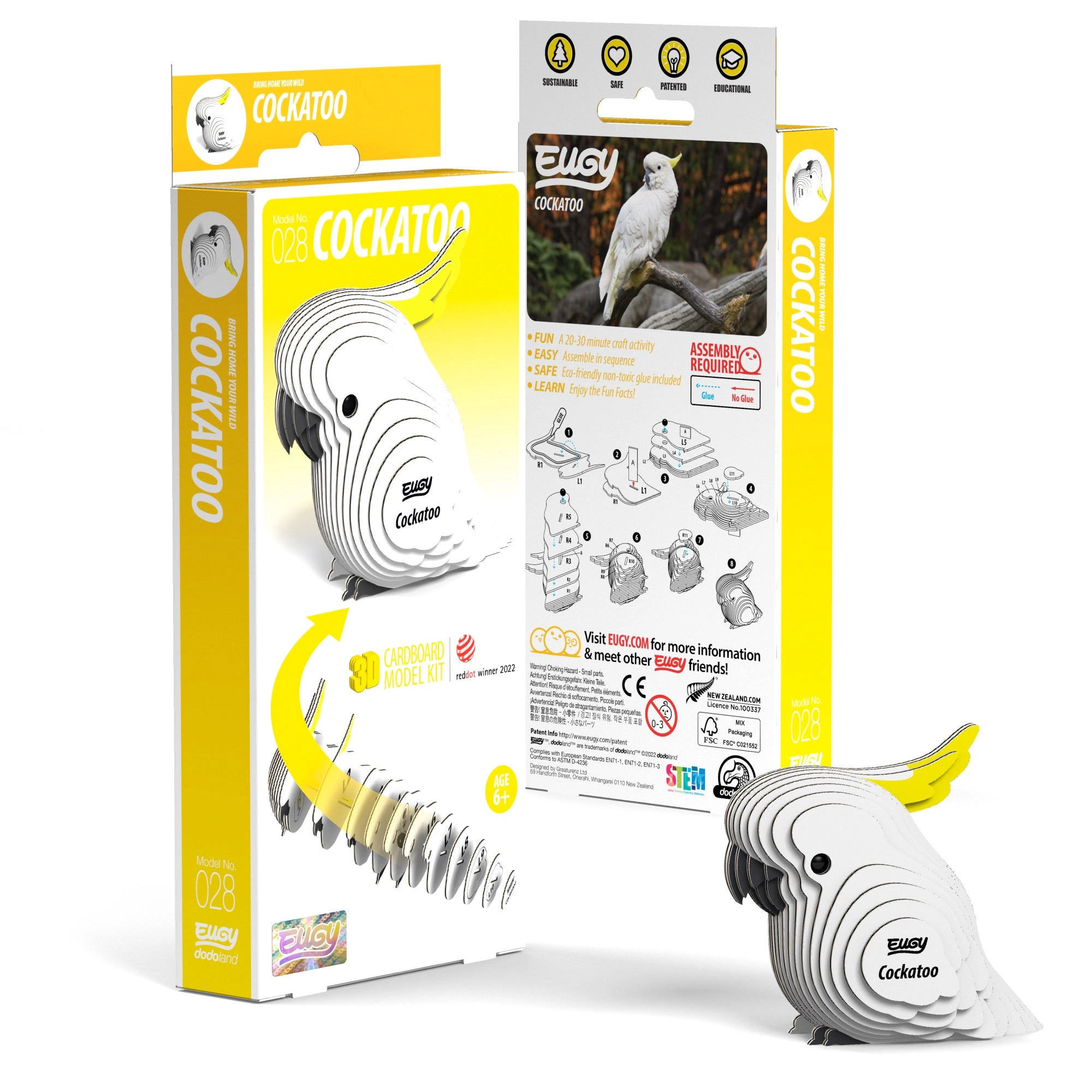 EUGY Cockatoo 3D Puzzle - contains 22 puzzle pieces