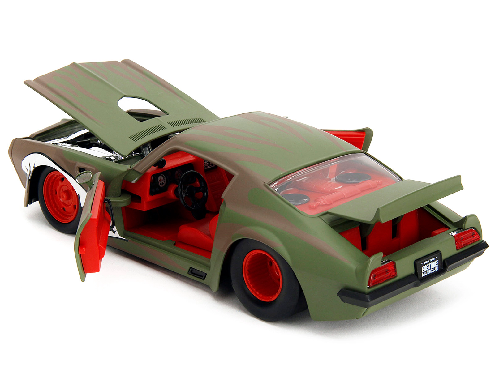 Jada Collectible 1972 Pontiac Firebird #9 Green Camouflage Flames With Graphics And Red Interior "Bigtime Muscle" Series