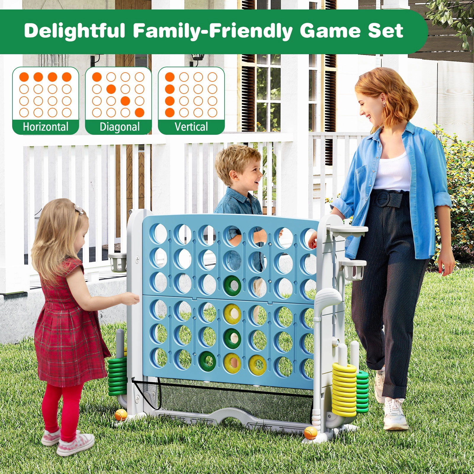 SUGIFT Light Blue 4-in-1 Jumbo 4-to-Score Game with Ring Toss and Basketball Hoop 40.5-in W 32.5-in to 38.5-in H