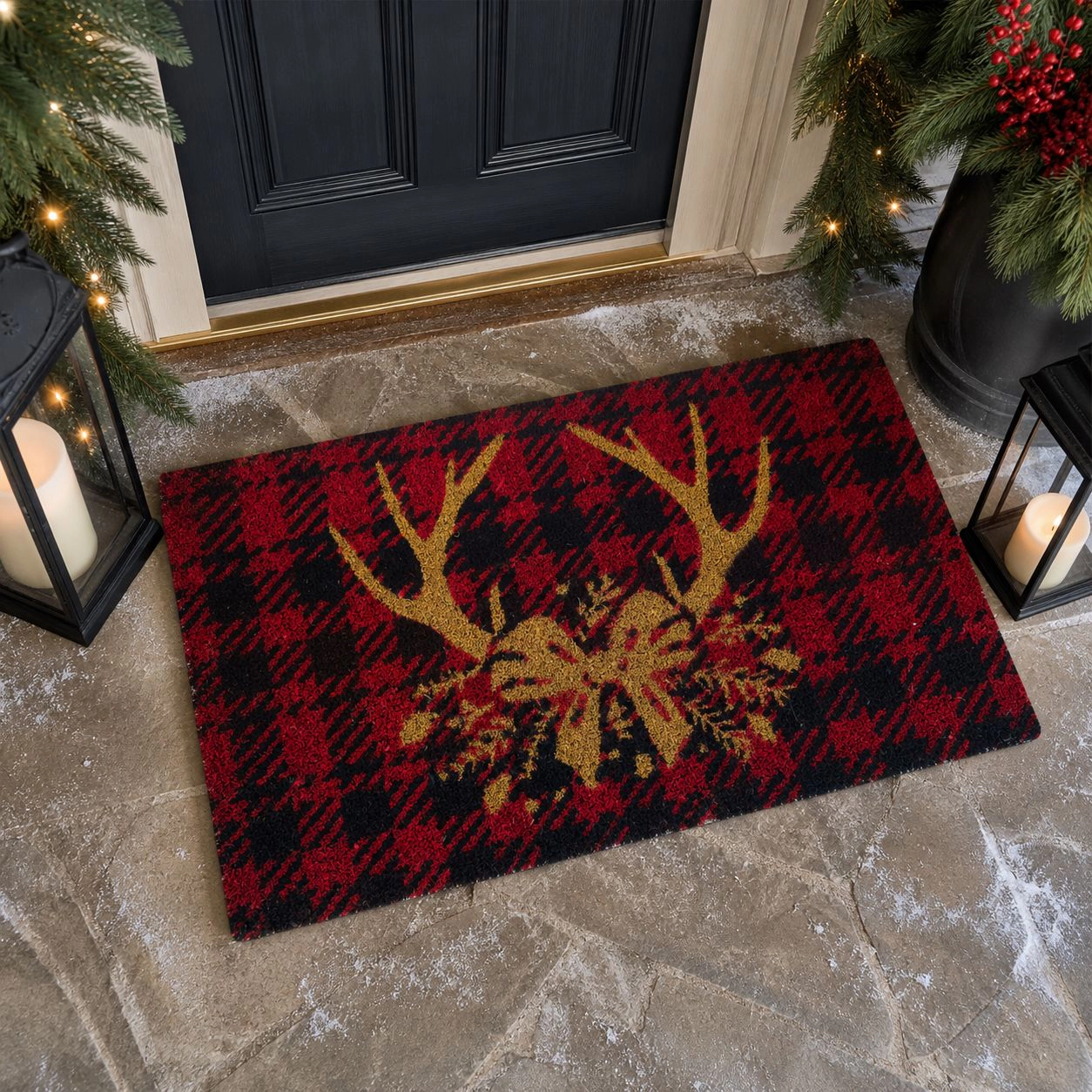 Kate Aurora Christmas Reindeer Bristled Outdoor Welcome Mat - 18"x30"