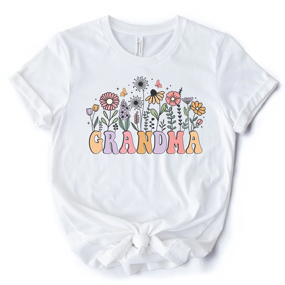 OrnamentallyYou Womens Retro Flowers Grandma Mothers Day T-Shirt