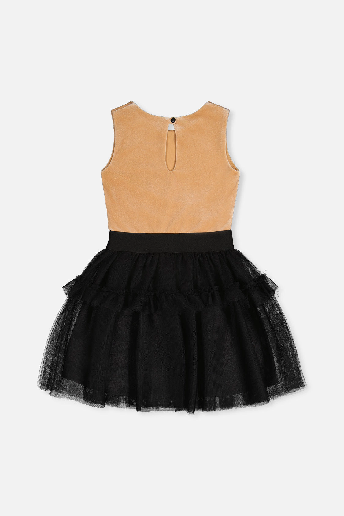 Deux par Deux Girls Bi-Material Sleeveless Tiered Mesh Ruffle Dress