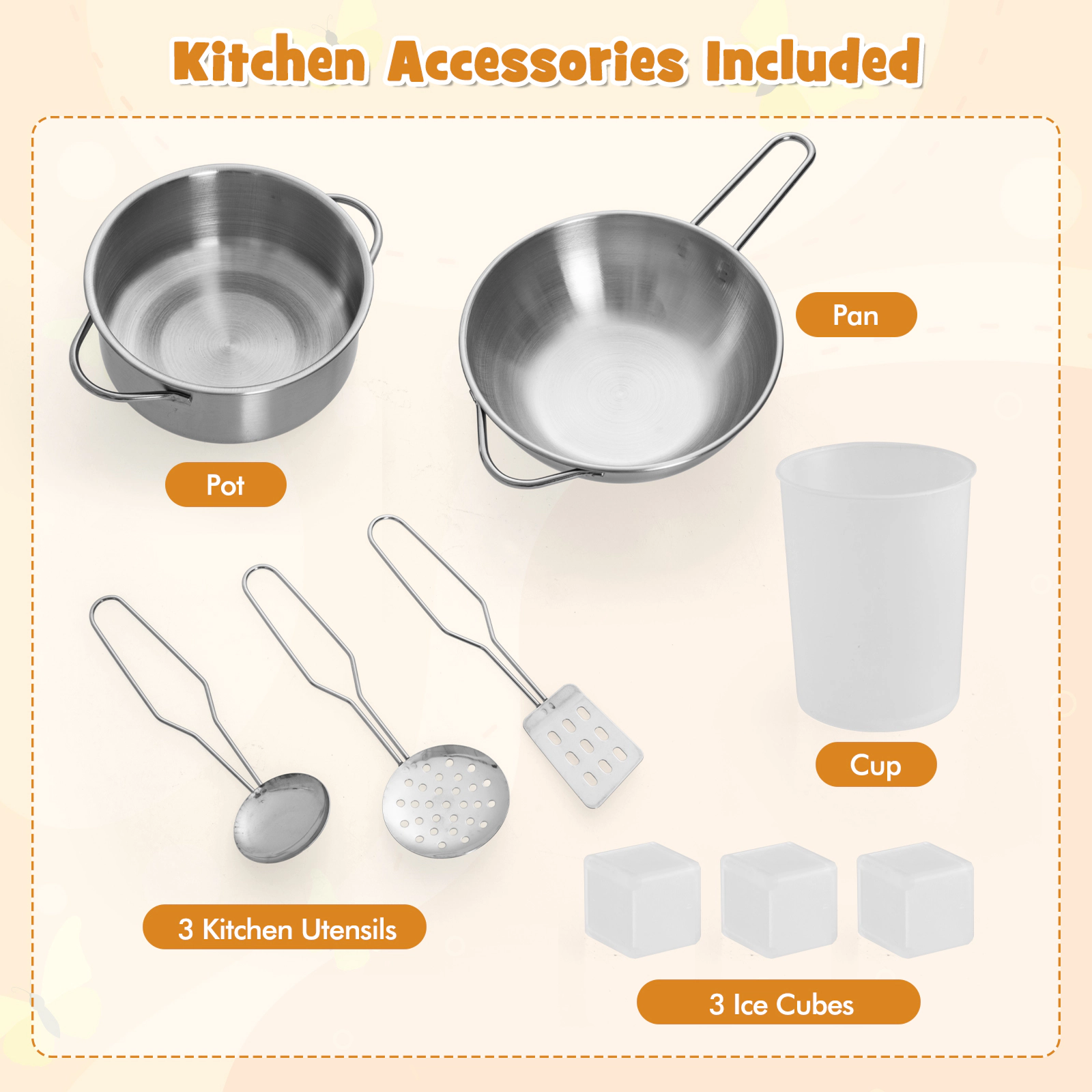 SUGIFT Pretend Play Wooden Kitchen Toy Set with Range Hood Real Sounds and Lights 44-in Tall Ages 3+ Brown/White