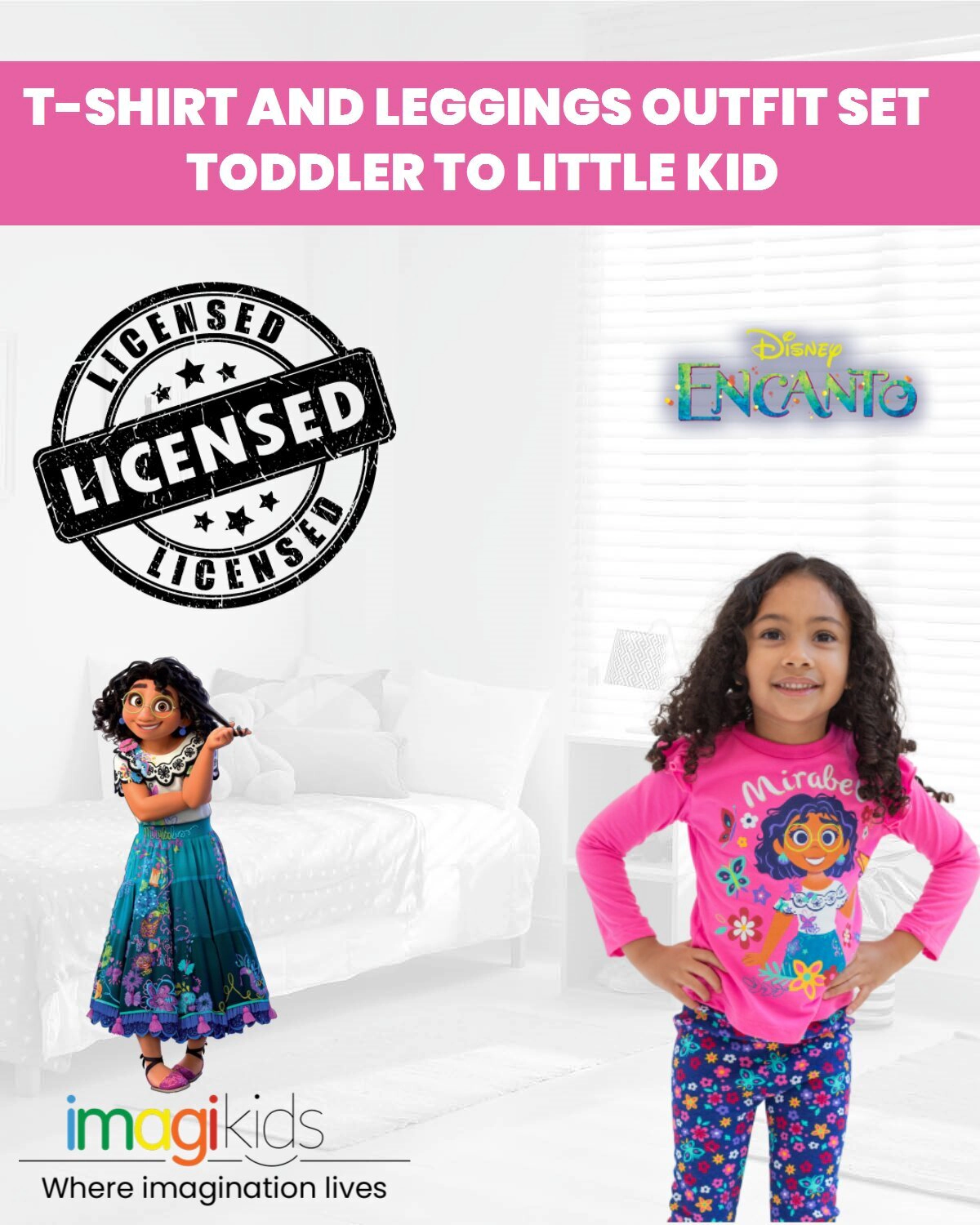Disney Encanto Mirabel Little Girls' 2-Piece Long Sleeve Tee and Leggings Set