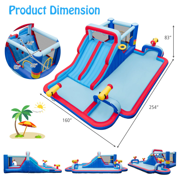 Hivvago Inflatable Bounce House with 2 Water Slides and 3 Water Cannons With 680W Blower