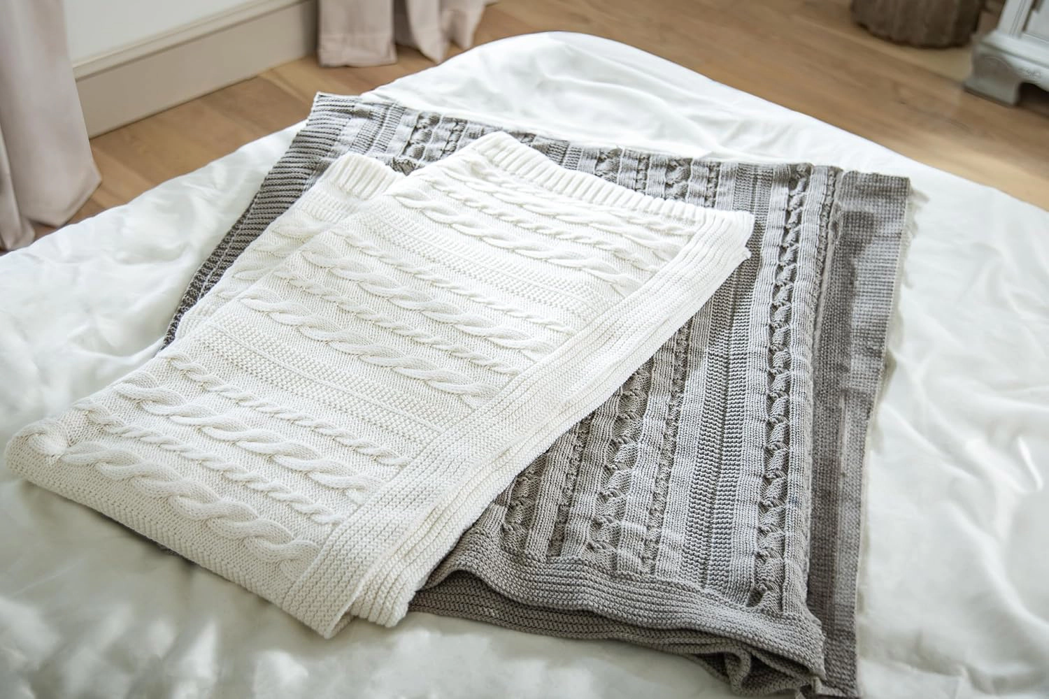 Delara Organic Cotton Cable Knit Throw Blanket, GOTS Certified, 50x70, Lightweight All-Season
