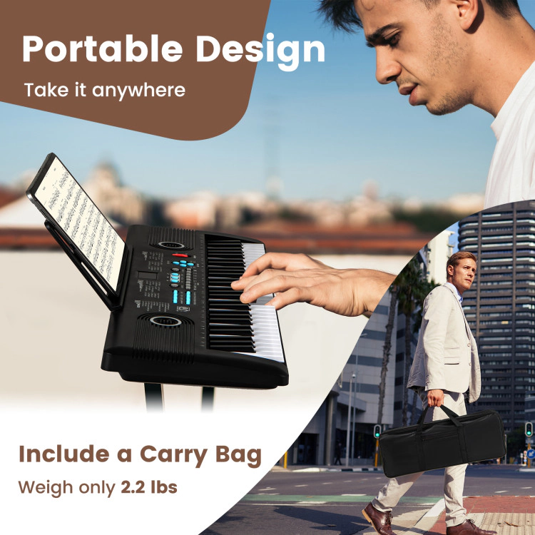 SUGIFT Black 61-Key Portable Electric Digital Keyboard Piano with Dual Speakers Carry Bag and Music Stand