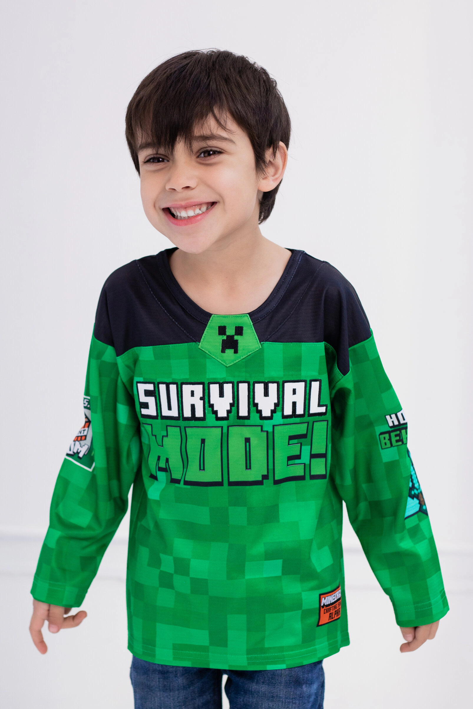 Minecraft Creeper Boys' Athletic Long Sleeve Tee