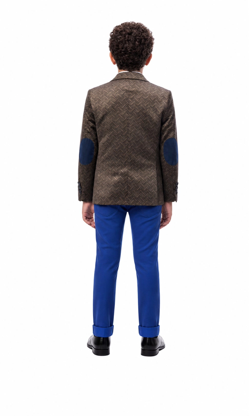 Elie Balleh Boys Slim Fit Printed Velvet Blazer