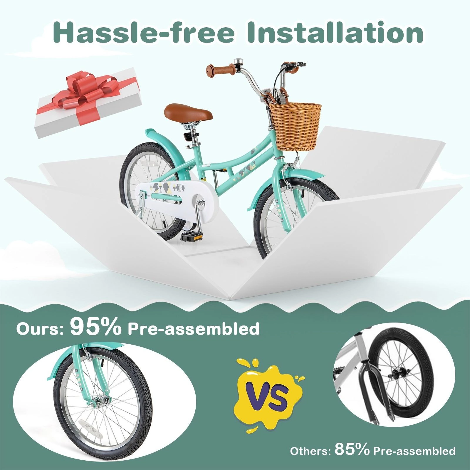 SUGIFT Green Training Wheels Storage Basket Kickstand and 2 Brake System Kids 18 Inch Bike