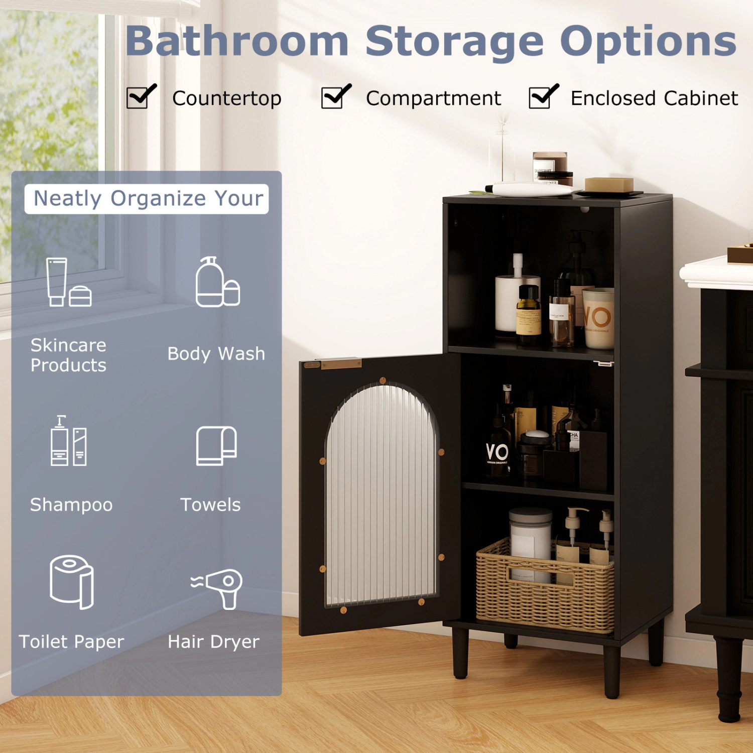 SlickBlue Bathroom Storage Cabinet with Glass Door and Shelf