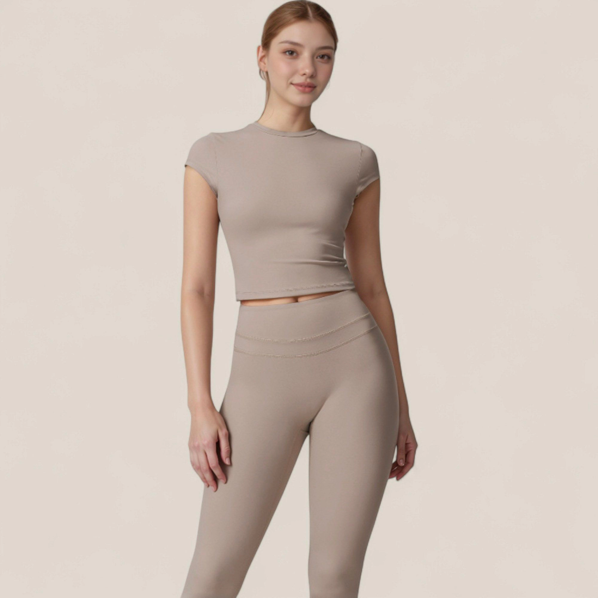 Anna-Kaci Women's Fitted Crop Active Tee Short Sleeve Round Neck Stretch Performance Fabric