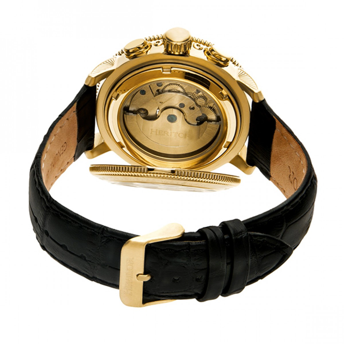 Heritor Automatic Aura Men's Semi-Skeleton Leather-Band Watch