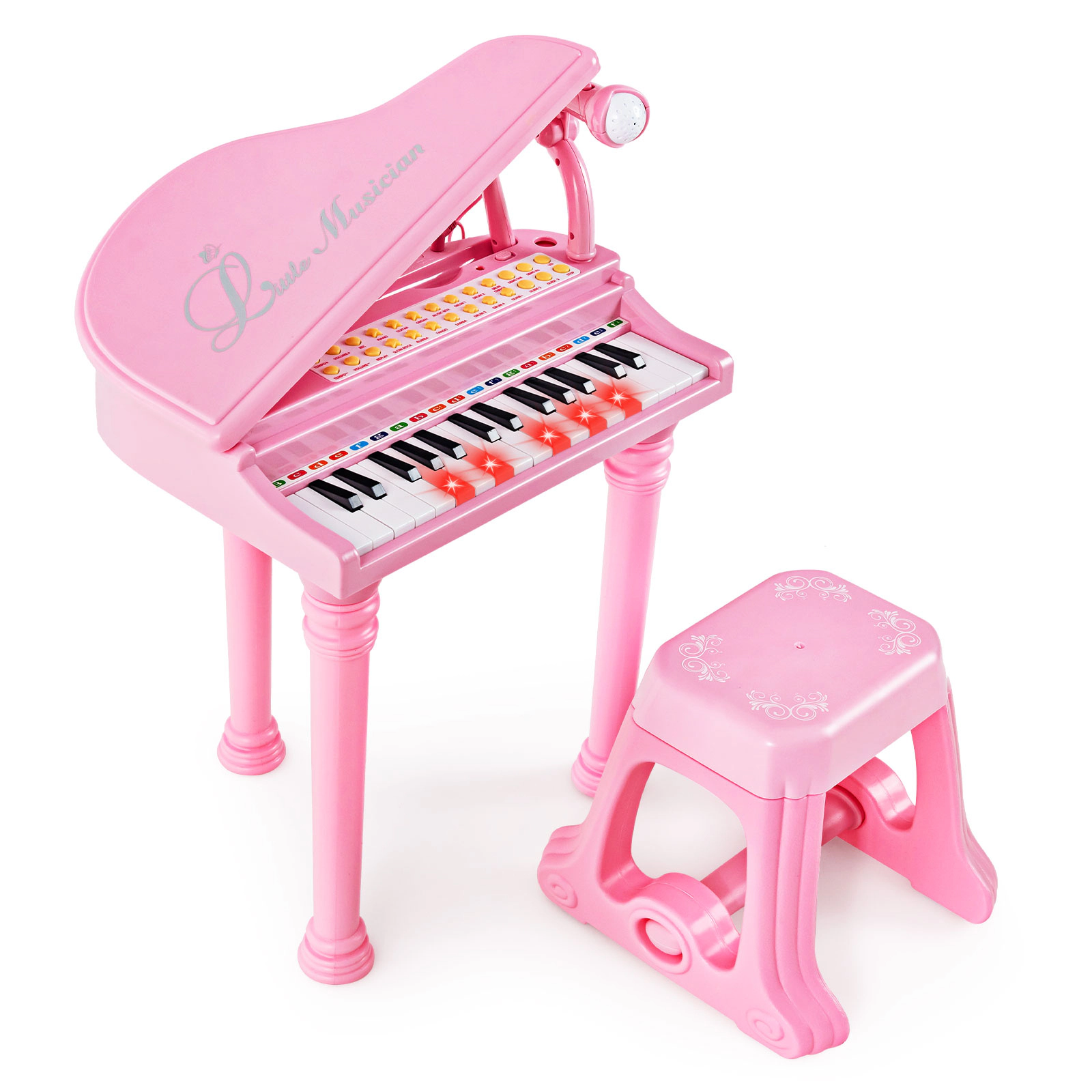 SUGIFT 31-Key Kids Piano Keyboard with Microphone, Stool and Piano Lid 110-lb Capacity Ages 3+ Pink