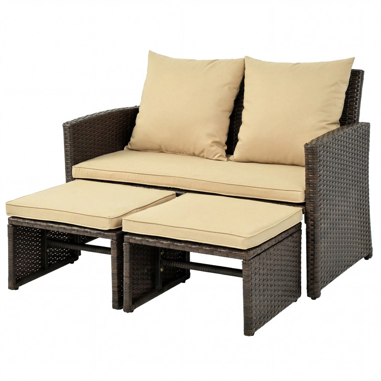 Hivvago 3 Pieces Outdoor Patio Pe Wicker Furniture Set With Cushions