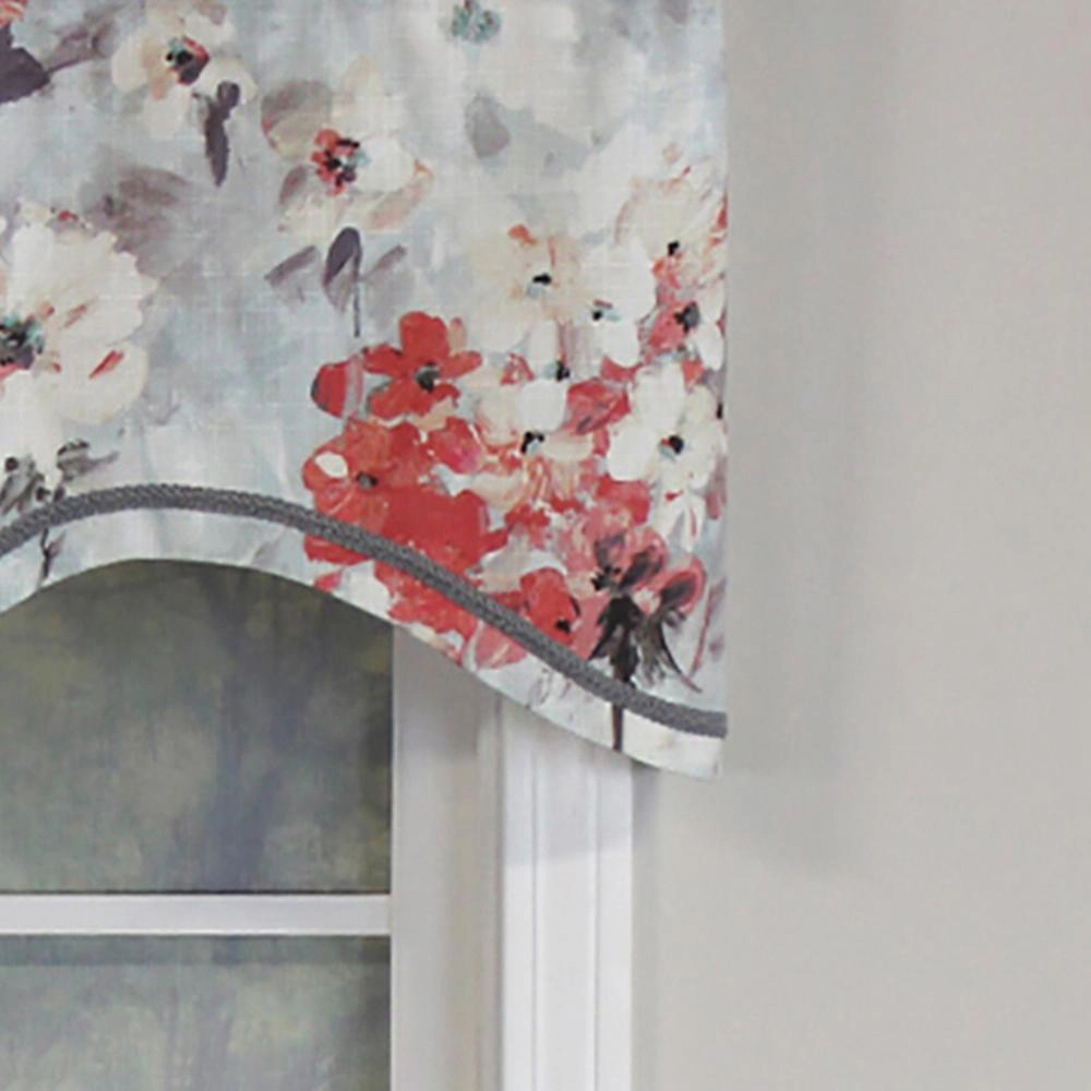 RLF Home Tia Cornice Valance Gray. 3" Rod Pocket, Elevated trim décor. 50"W X 17"L