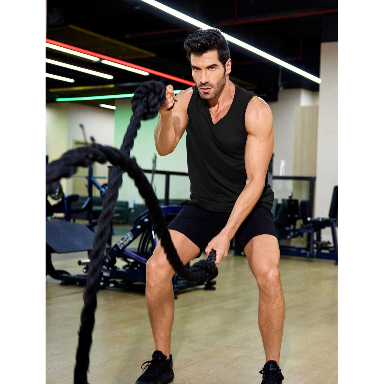 Pinspark Mens Solid Sleeveless Tank Tops 3 Pack Crew Neck Lightweight Athletic Tees