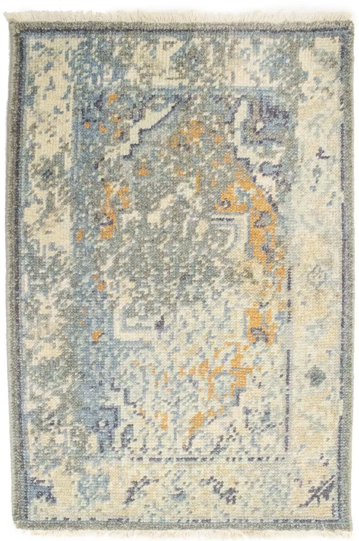 Magic Rugs 2'0 X 2'11 Hand Knotted Muted Cream Distressed Heriz Wool Rug