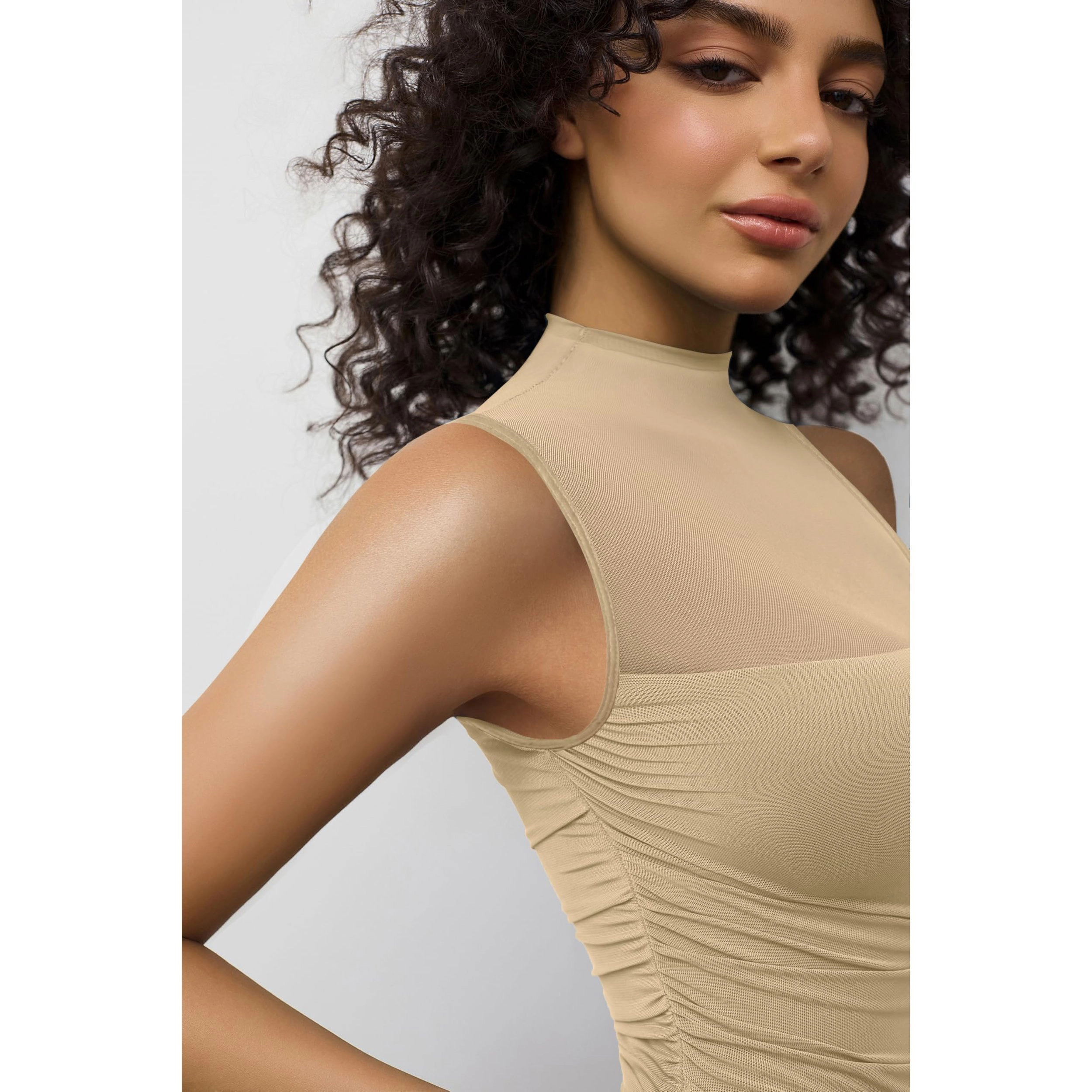 Avidlove Women's Mock Neck Mesh Ruched Tank Bodysuit