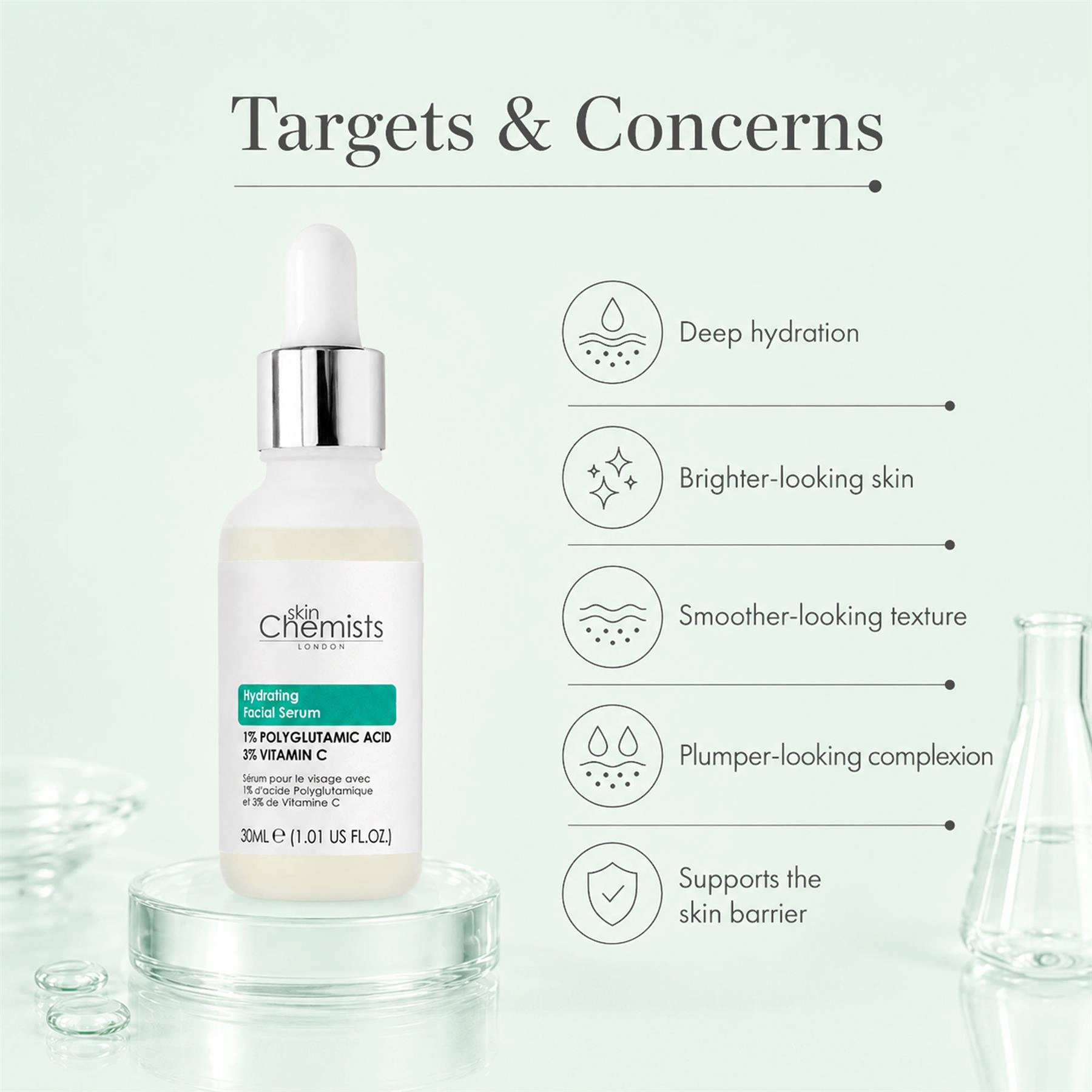skinChemists Hydrating Polyglutamic Acid 1% Vitamin C 3% Facial Serum 30ml