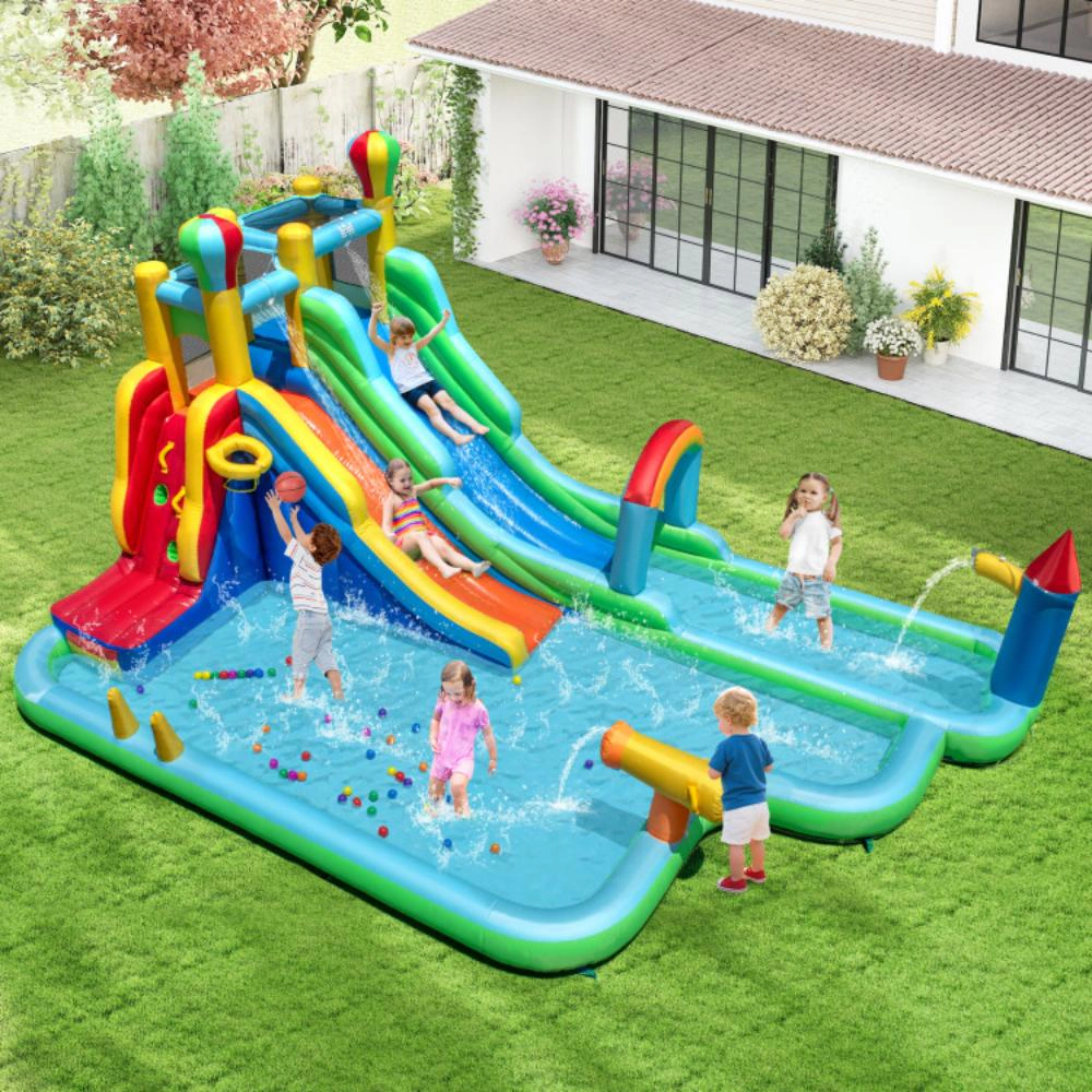 Hivvago Inflatable Water Slide Park Giant Bounce House with Double Long Slides