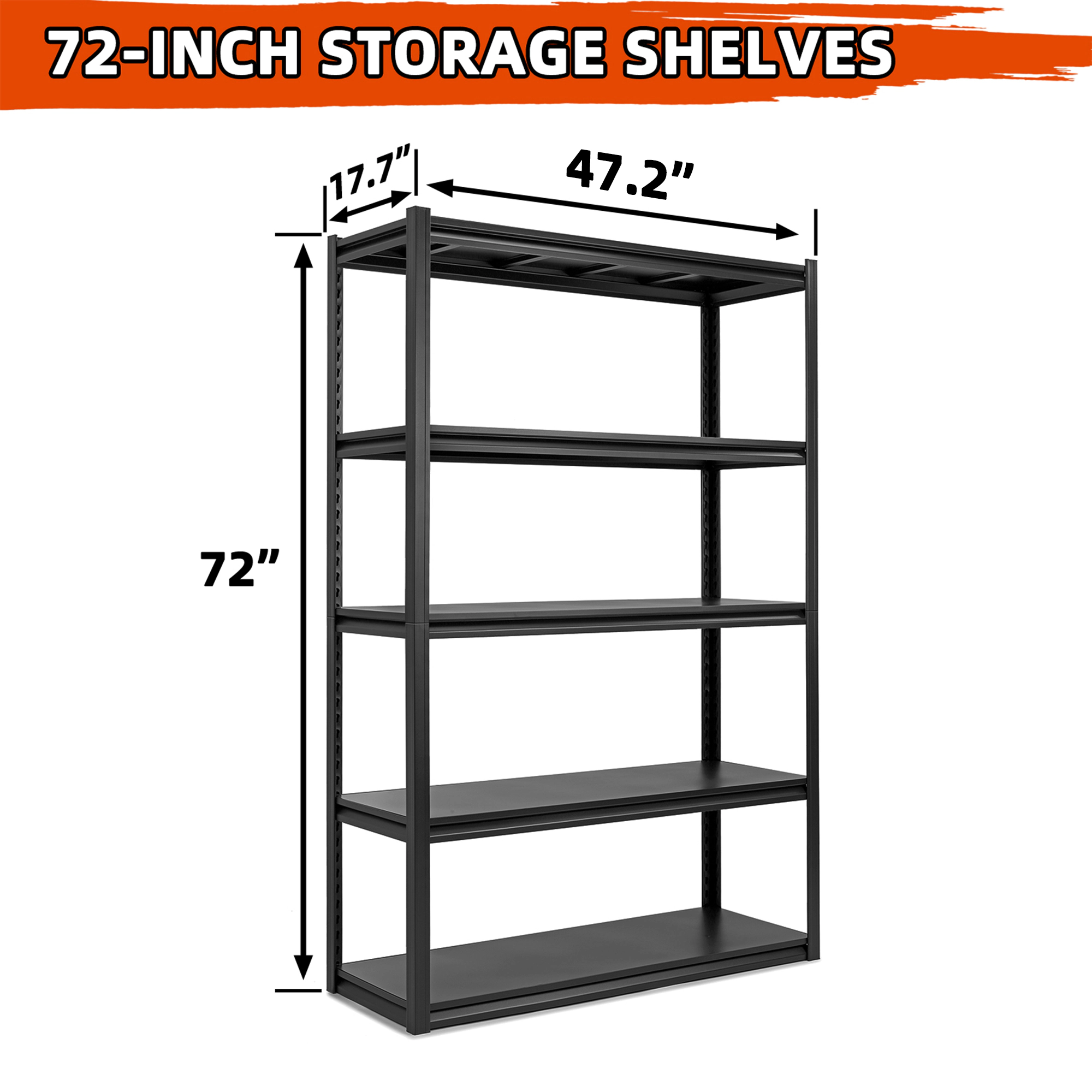 Flynama 5-Tier Freestanding Shelving Unit, Heavy Duty Metal, Adjustable, Black (47.2"W x 72"H x 17.7"D)