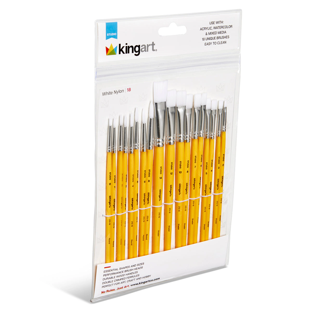 KINGART Studio Mixed Media White Nylon Brush Set - 18 pc