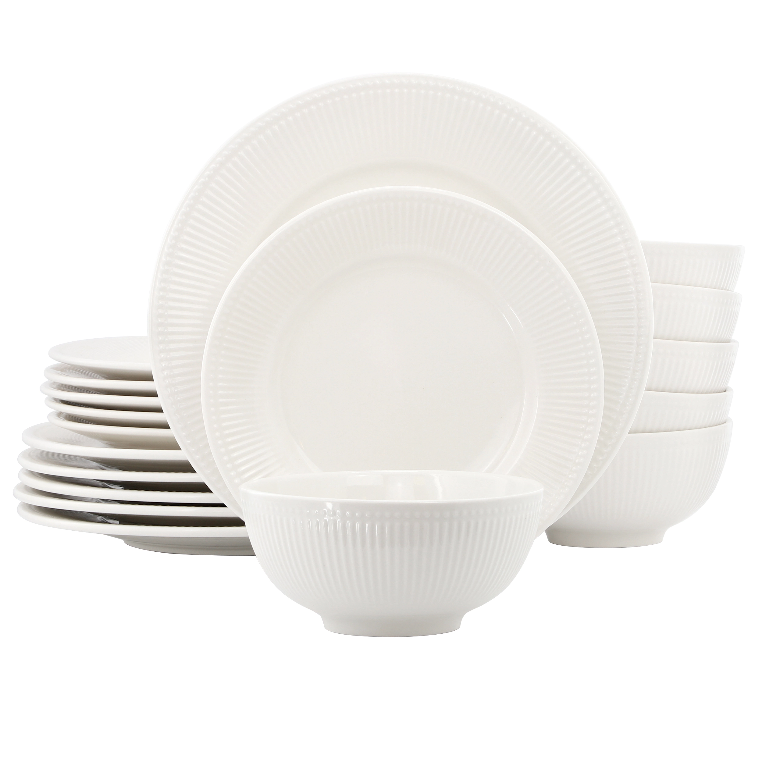 Elama Farrah 18 Piece Round Stoneware Dinnerware Set in White