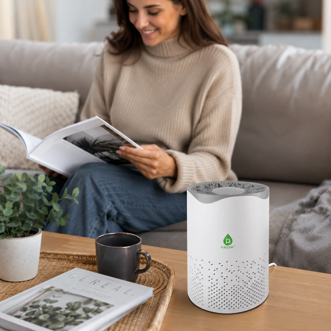 Pursonic Unisex Clean Air & Aromatherapy Wellness Bundle with True HEPA Air Purifier & Organic Bath Bomb Set