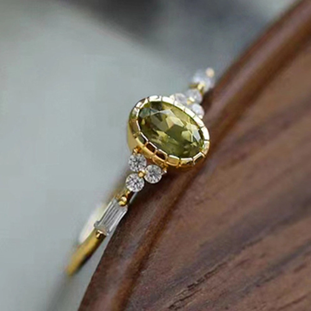 Wardrobe Whimsy Vintage Oval Olive Green Cubic Zirconia Ring Dainty Multi Stone Statement Jewelry